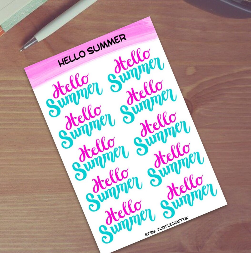 Hello Summer stickers/ Summer Sticker Sheet/ Summer/ Holiday/ Vacation/ Perfect for bullet journal/ Sticker sheet for summer/ summer