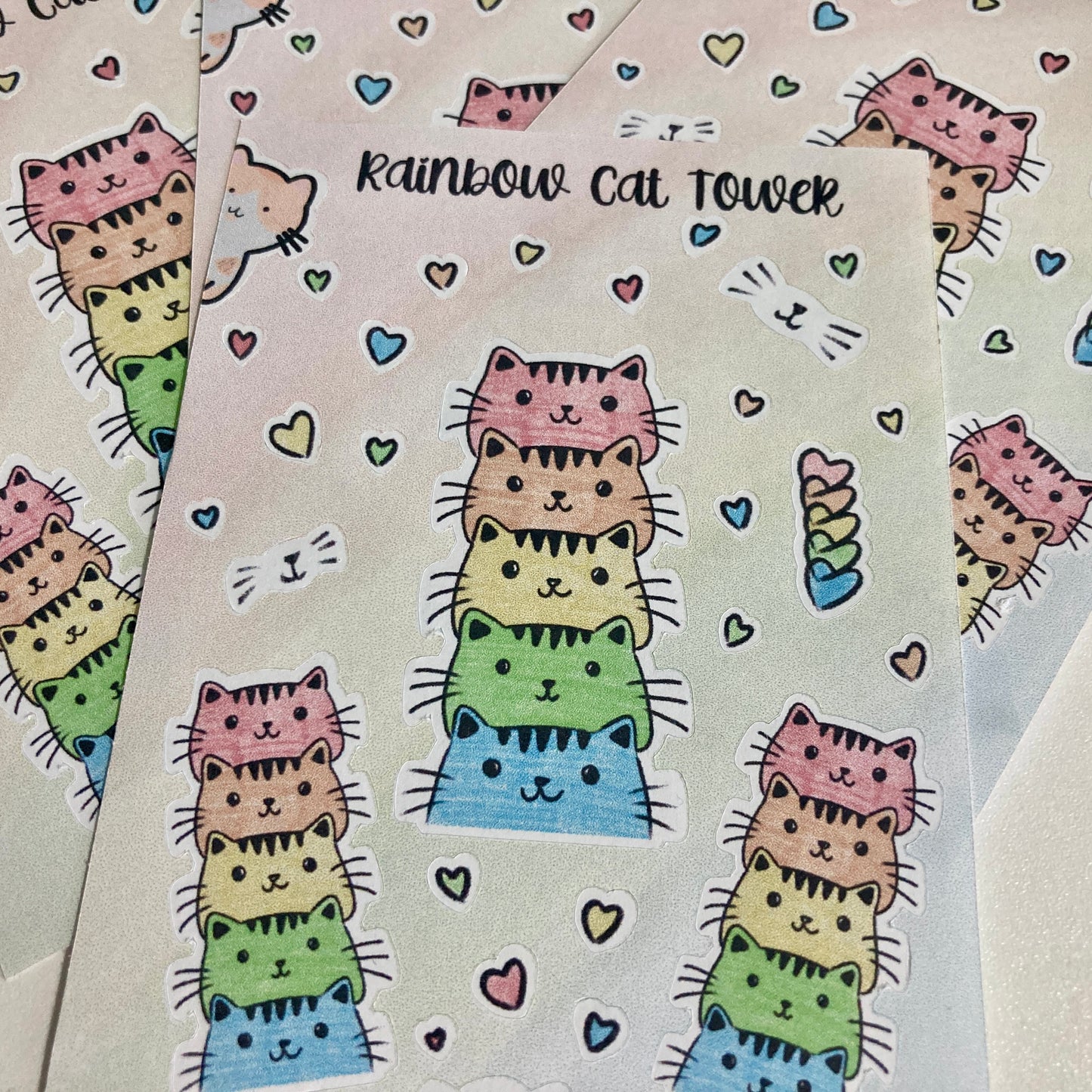 Rainbow Cat Tower Sticker Sheet- Small
