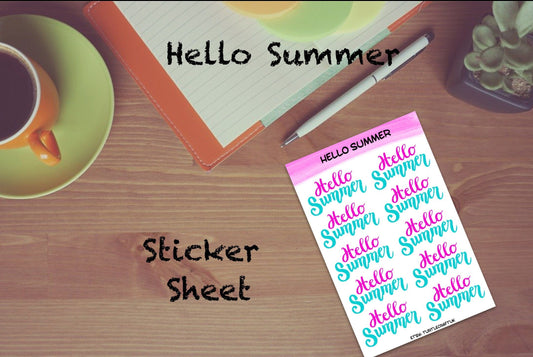 Hello Summer stickers/ Summer Sticker Sheet/ Summer/ Holiday/ Vacation/ Perfect for bullet journal/ Sticker sheet for summer/ summer
