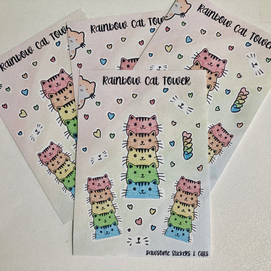 Rainbow Cat Tower Sticker Sheet- Small