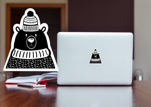 Bear Cartoon vinyl Sticker,  Bear winter sticker, decal sticker, Stickers, Laptop Sticker, Decal, cactus gift, bottle sticker, bear gift