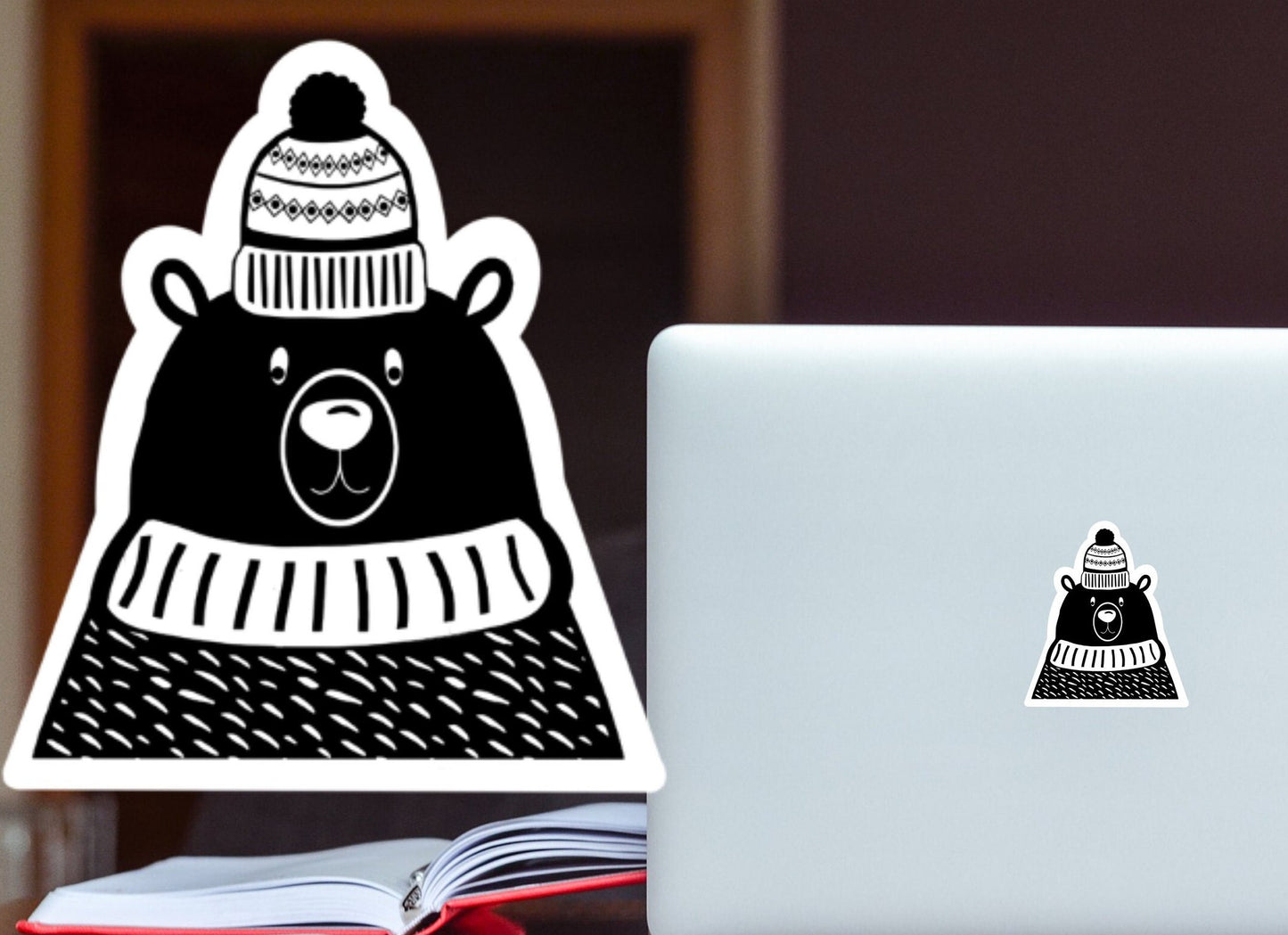 Bear Cartoon vinyl Sticker,  Bear winter sticker, decal sticker, Stickers, Laptop Sticker, Decal, cactus gift, bottle sticker, bear gift